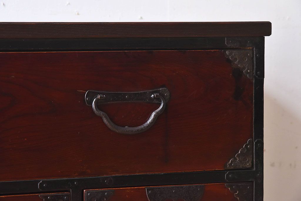 アンティーク家具　和製アンティーク　前面ケヤキ材　鉄脚箪笥(仙台箪笥)ローボード