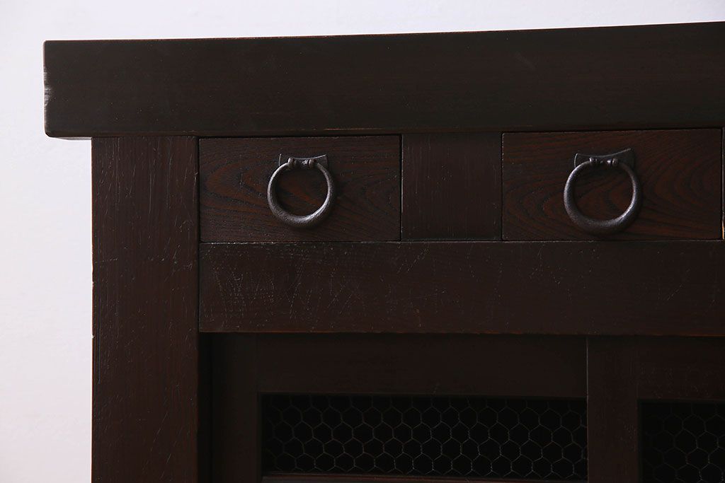 アンティーク家具　明治期　六尺　水屋箪笥ローボード(サイドボード、テレビ台、キャビネット、収納棚)