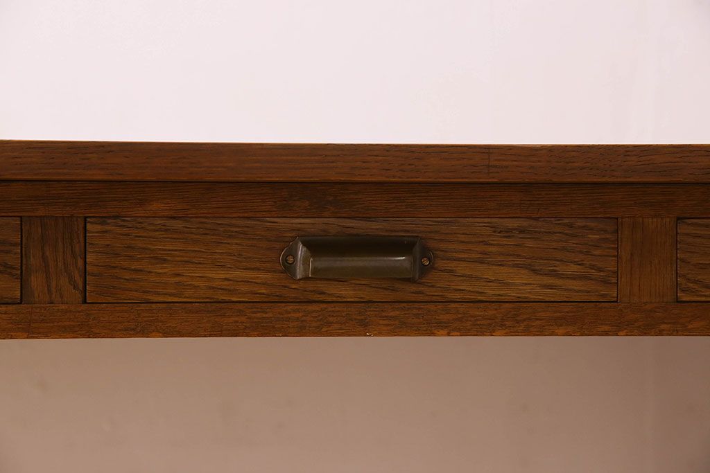 アンティーク家具　オーク材製天板　両面引き出し付きダイニングテーブル(作業台)