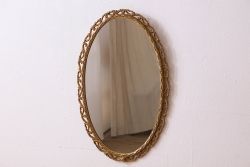 アンティーク雑貨　イギリスビンテージ　レリーフがお洒落な壁掛けミラー(鏡)
