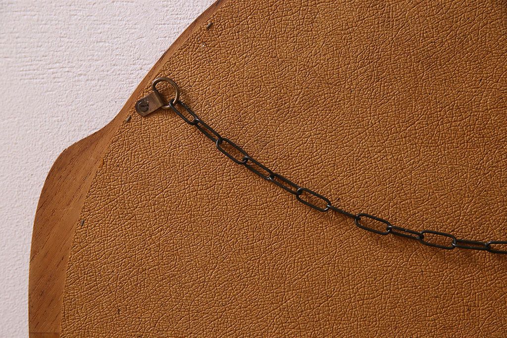 アンティーク雑貨　北欧家具　チーク材製　おしゃれなフレームの壁掛けミラー(鏡)(2)