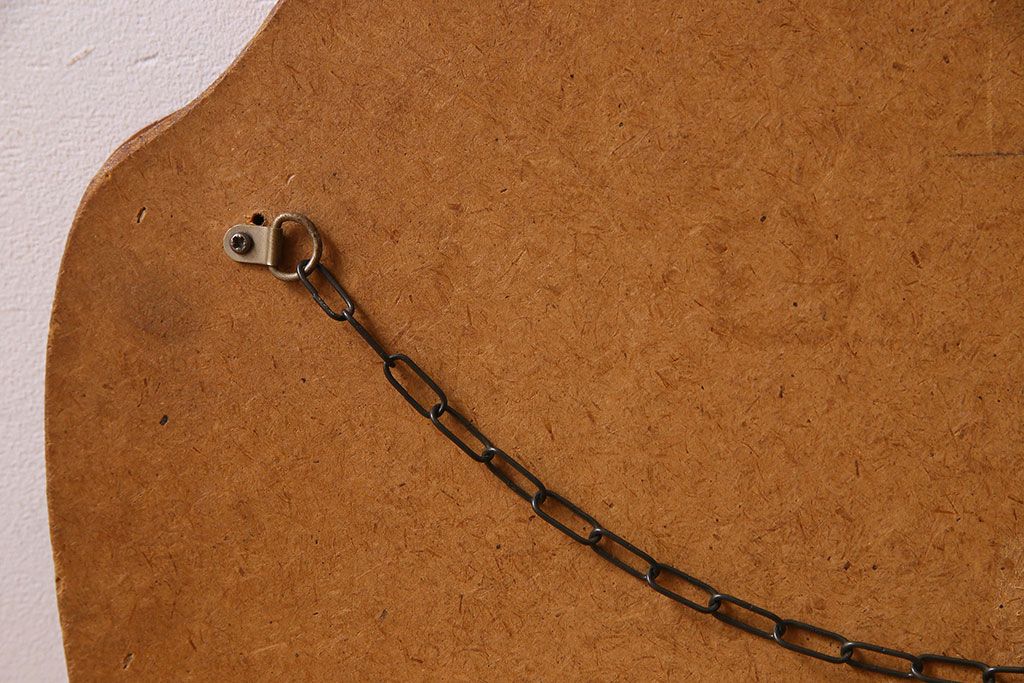 アンティーク雑貨　北欧家具　チーク材製　おしゃれなフレームの壁掛けミラー(鏡)(3)