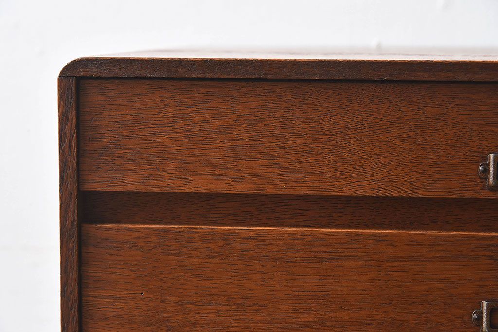 レトロ家具　昭和レトロ　ナラ材製　ネームプレート付きの小引き出し(小物入れ、裁縫箱)