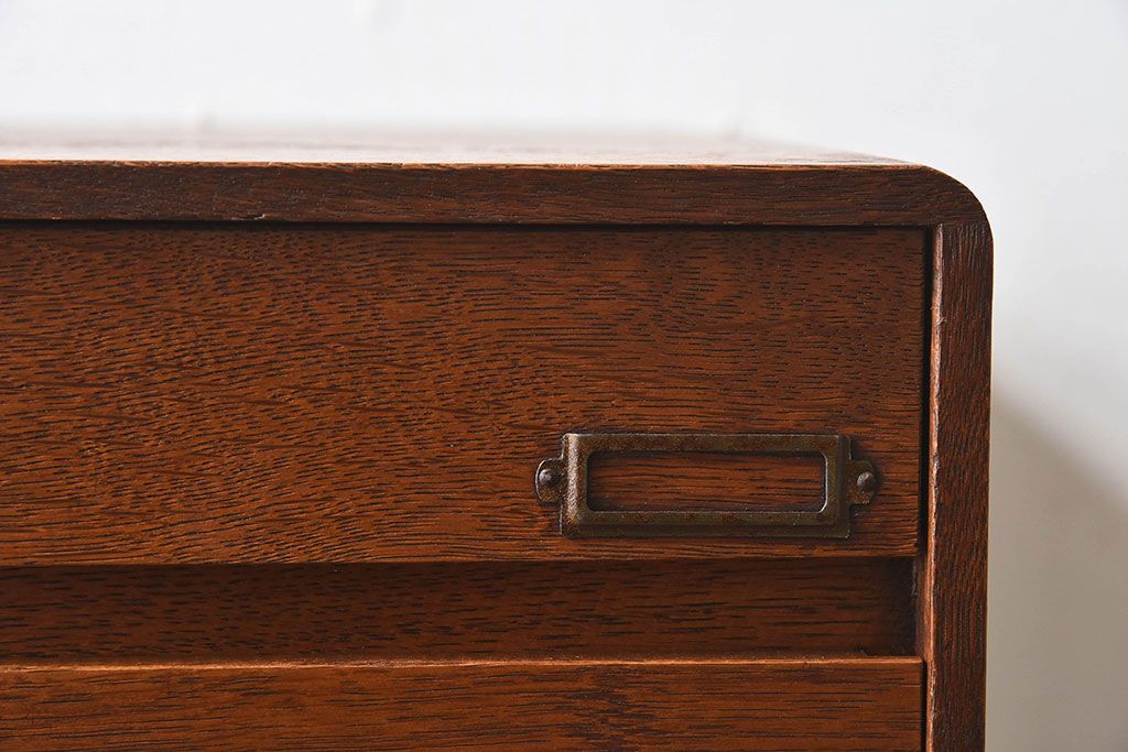 レトロ家具　昭和レトロ　ナラ材製　ネームプレート付きの小引き出し(小物入れ、裁縫箱)