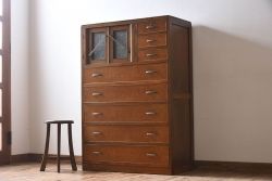レトロ家具　昭和レトロ　人気のダイヤガラス入りの愛らしいチェスト