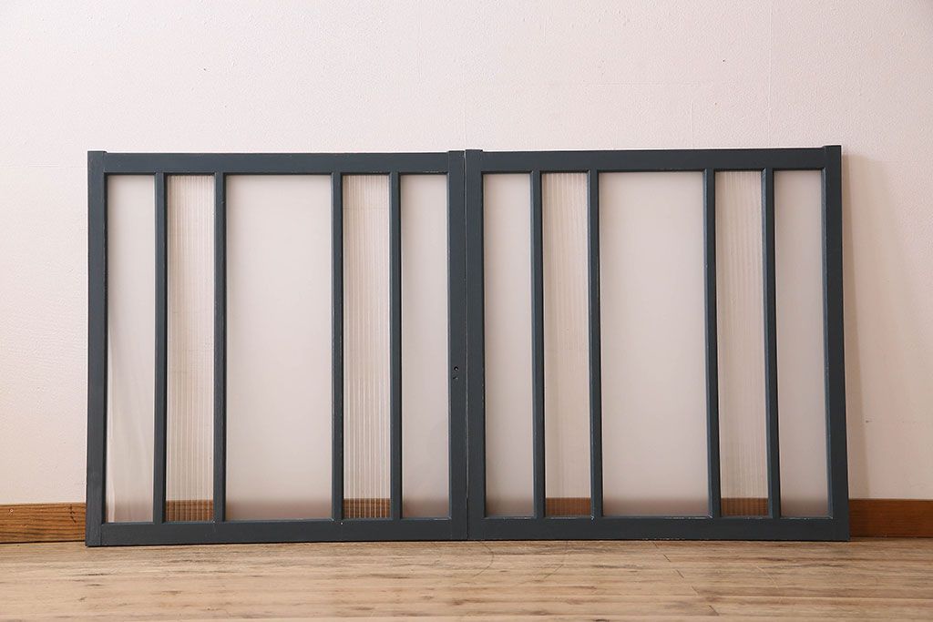 ペイント建具　すり・モールガラス入り!アンティークガラス戸2枚セット(窓)