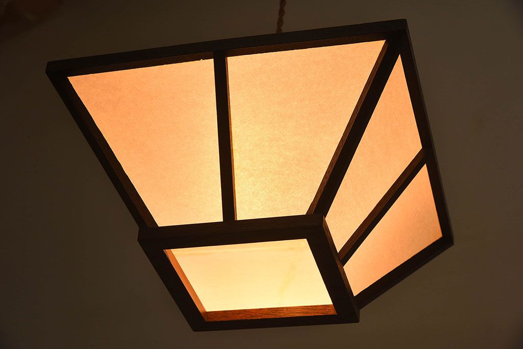 ビンテージ　栗材　和モダンスタイルにぴったりな天井照明(吊り下げ照明)(2)