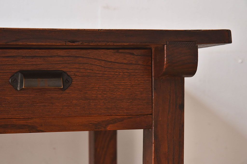 レトロ家具　昭和レトロ　栓材　古い木の質感が味わい深い平机(花台、コンソールテーブル)
