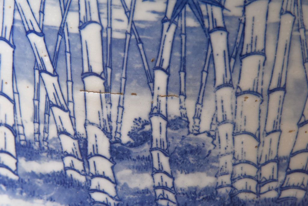 アンティーク雑貨　古民具・骨董　竹と花の文様　珍しい形の瀬戸火鉢
