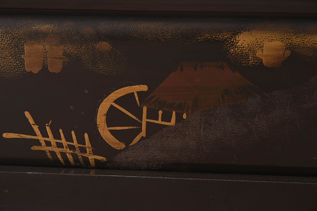アンティーク雑貨　古民具・骨董　繊細に描かれた水車小屋が印象的な衣桁