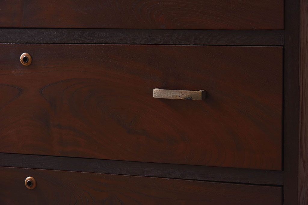 レトロ家具　昭和レトロ　前面栗材製　モールガラス入り!衣装箪笥(引き出し、チェスト)