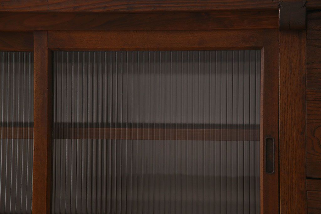 アンティーク家具　珍しい両面使い仕様!モールガラス引き戸のアンティーク作業台