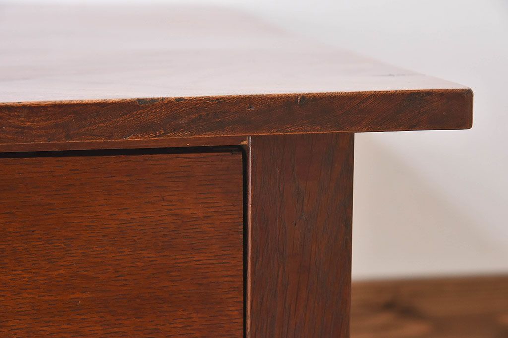 アンティーク家具　和製アンティーク　ケヤキ材一枚板!両面引き出し付きの座卓(センターテーブル、作業台)