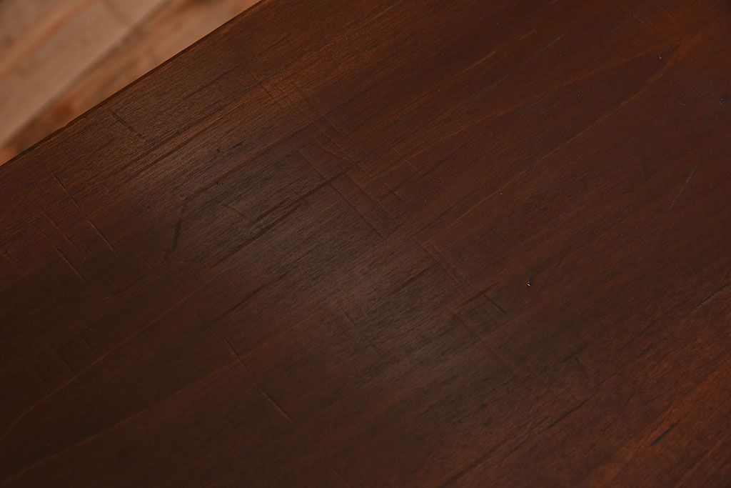 アンティーク家具　和製アンティーク　朴の木材天板　古材の質感が味わい深い鉄脚テーブル(作業台、アイアンテーブル)