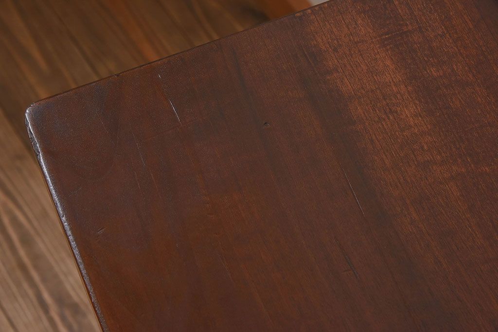アンティーク家具　和製アンティーク　朴の木材天板　古材の質感が味わい深い鉄脚テーブル(作業台、アイアンテーブル)