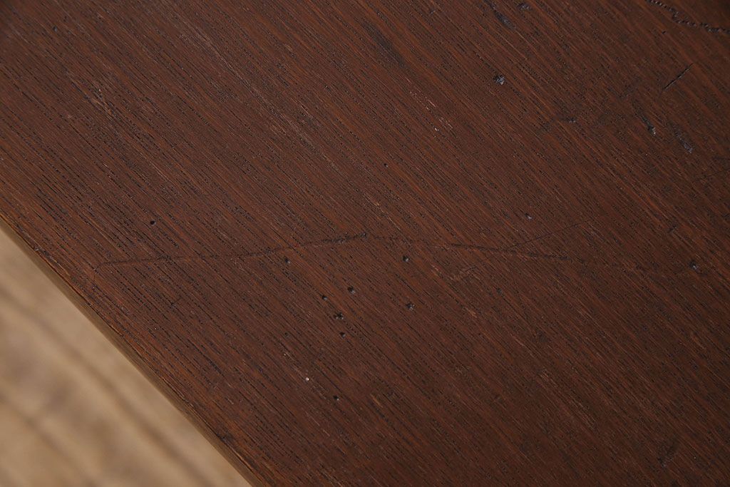 レトロ家具　昭和レトロ　ナラ材一枚板 古材の質感が味わい深い鉄脚ベンチ(長椅子、アイアンベンチ)(3)