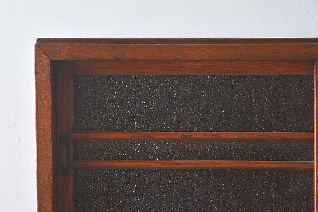 レトロ家具　昭和レトロ　作業台付き　美しいダイヤガラス入りの食器棚(収納棚)