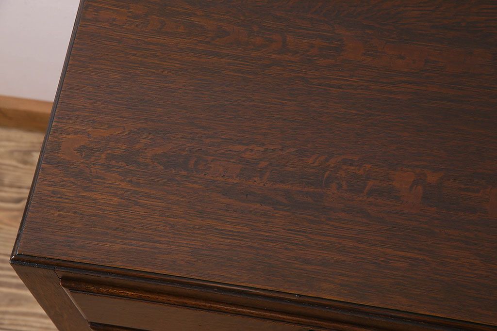 アンティーク家具　イギリスアンティーク　オーク材　脚の曲線が美しいニーホールデスク(コンソールデスク、在宅ワーク、在宅用両袖机)