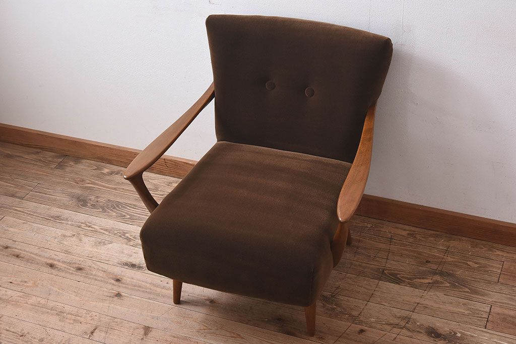 レトロ家具　昭和レトロ　フレームのデザインが美しい1人掛けソファ(サロンチェア、クッションソファ、椅子)(1)
