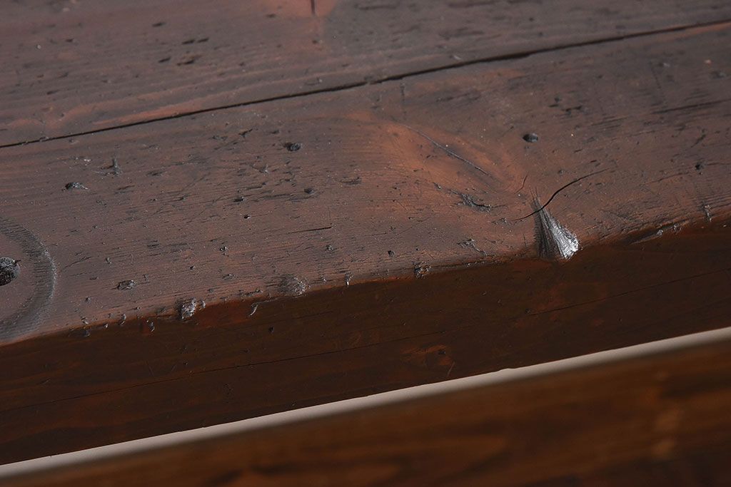 レトロ家具　昭和レトロ　古い木の質感が味わい深い鉄脚ベンチ(アイアンベンチ、長椅子)