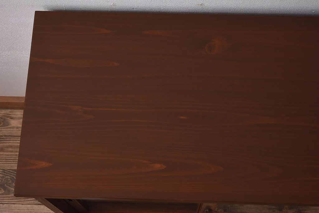 レトロ家具　昭和レトロ　気泡ガラスが味わい深い小振りな収納棚(戸棚、キャビネット)
