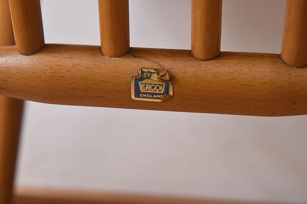 ヴィンテージ家具　イギリスビンテージ　ERCOL(アーコール)　シンプルなデザインのチェア(ダイニングチェア、椅子)