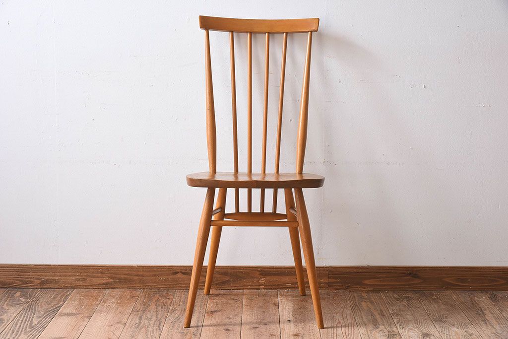 ヴィンテージ家具　イギリスビンテージ　ERCOL(アーコール)　シンプルなデザインのチェア(ダイニングチェア、椅子)(1)