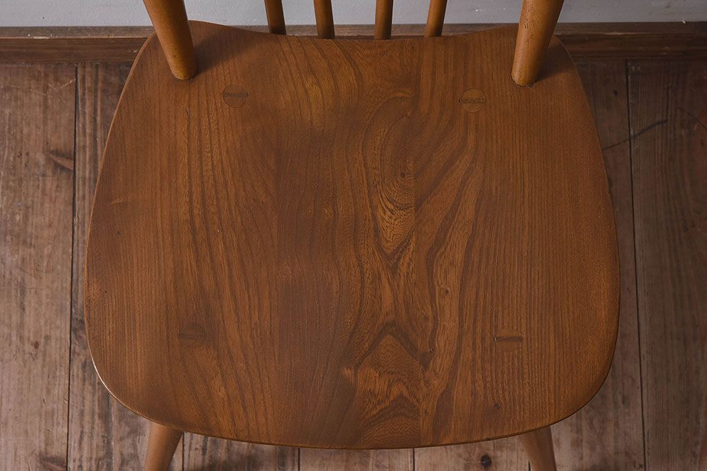 ヴィンテージ家具　イギリスビンテージ　ERCOL(アーコール)　シンプルなデザインのチェア(ダイニングチェア、椅子)(2)