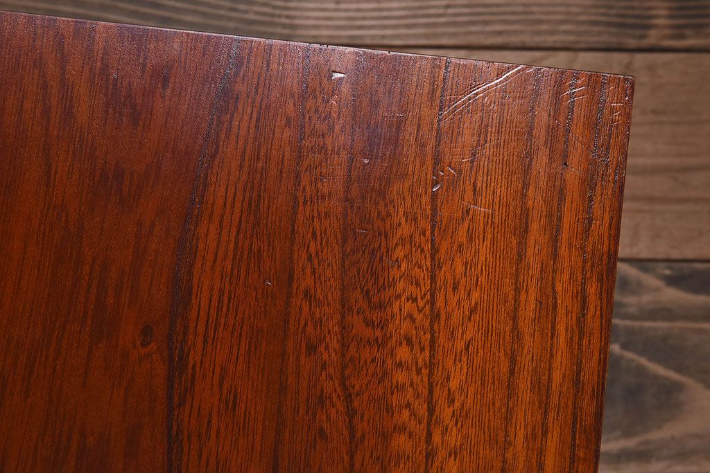 レトロ家具　昭和レトロ　漆塗り　ケヤキ材一枚板の鉄脚ベンチ(花台、アイアンベンチ)