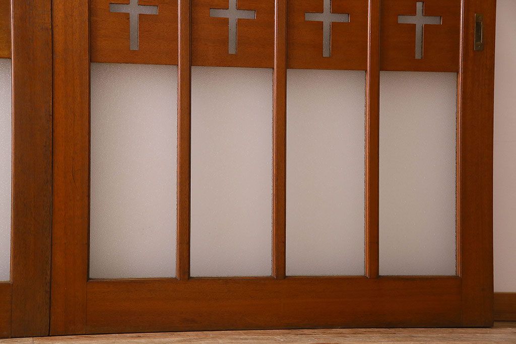 昭和レトロ　特大　教会で使われていたガラス引き戸(ガラス戸)2枚セット(2)