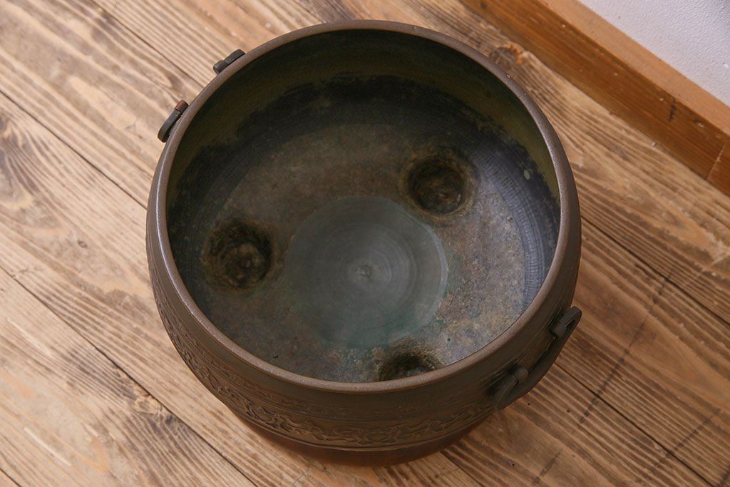 アンティーク雑貨　古民具・骨董　ケヤキ台　アンティーク真鍮火鉢