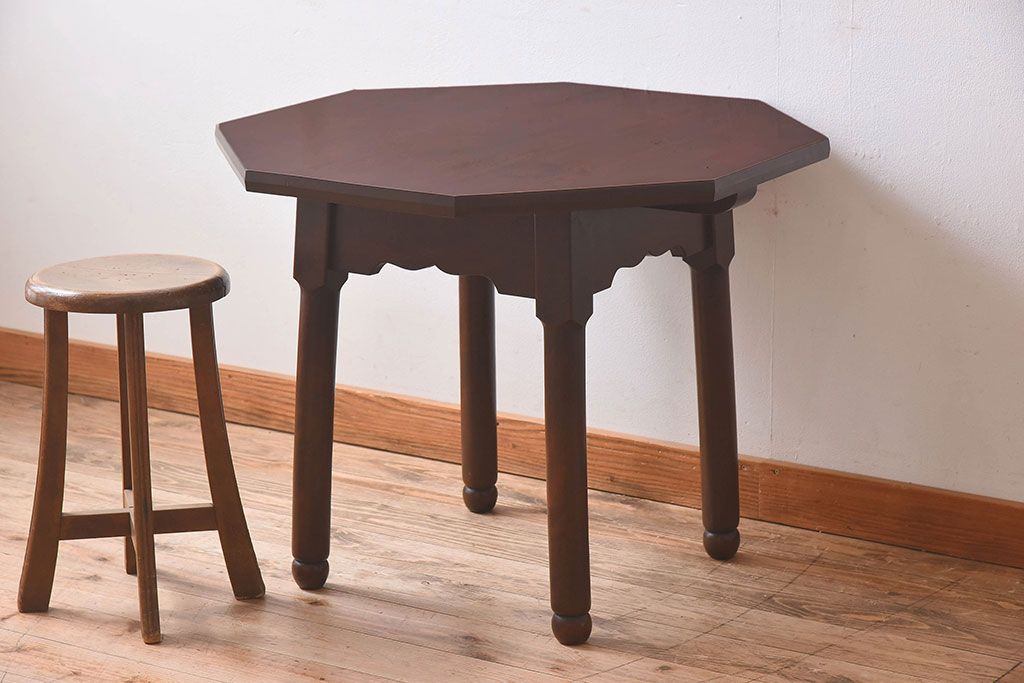 アンティーク雑貨　和製アンティーク　カバ材　珍しいデザインのコーヒーテーブル(サイドテーブル、コーヒーテーブル、ヘキサゴンテーブル)