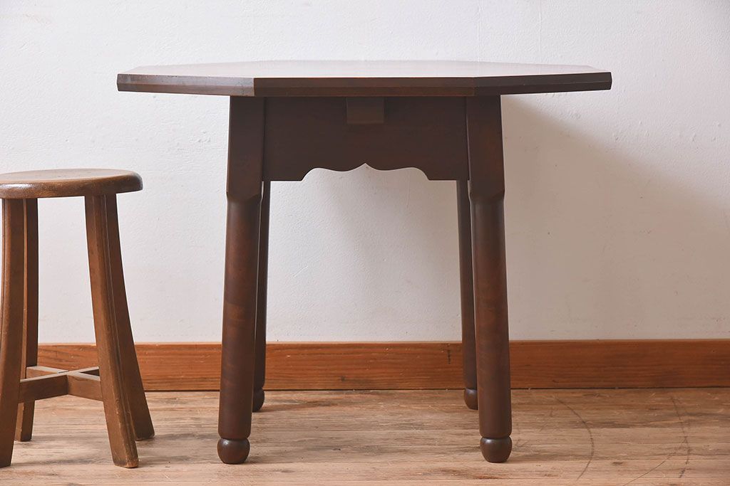 アンティーク雑貨　和製アンティーク　カバ材　珍しいデザインのコーヒーテーブル(サイドテーブル、コーヒーテーブル、ヘキサゴンテーブル)