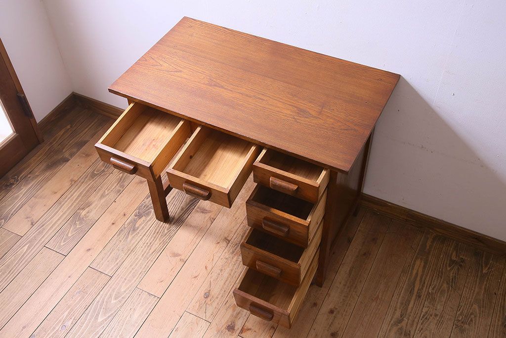 レトロ家具　昭和レトロ　薄型　古い栓材で作られた片袖机(ワークデスク、在宅ワーク、在宅用、学習机)
