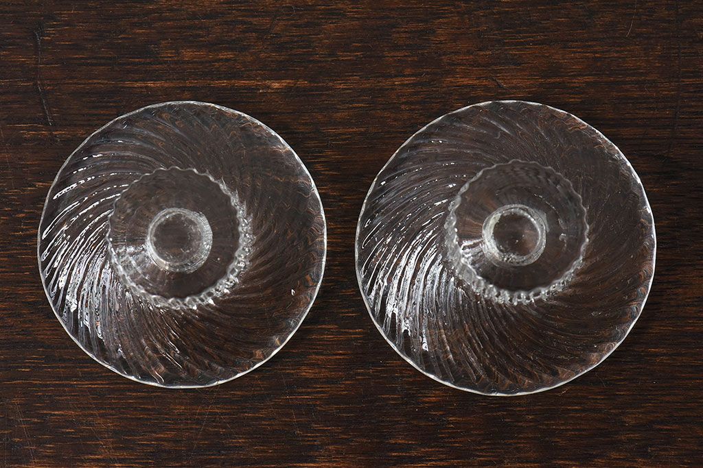 アンティーク雑貨　イギリスビンテージ　ガラス製キャンドルホルダー(ろうそく立て)2個セット