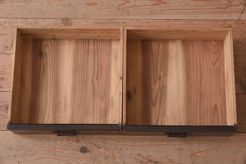 アンティーク家具　大正ロマン　気泡ガラス入り!古いナラ材製の本箱(収納棚、飾り棚、食器棚、ブックケース)