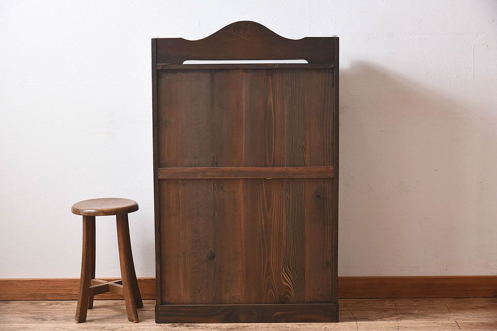 アンティーク家具　大正ロマン　気泡ガラス入り!古いナラ材製の本箱(収納棚、飾り棚、食器棚、ブックケース)