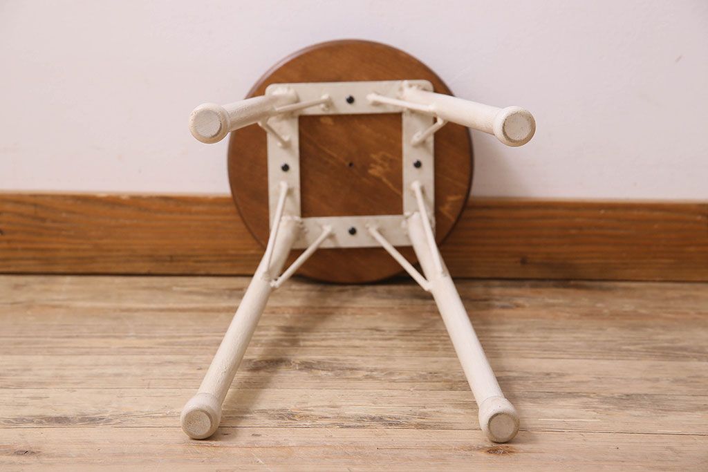 アンティーク雑貨　ラフジュ工房オリジナル　アンティークペイントがお洒落な丸型ハイスツール(椅子、チェア、丸イス)(2)
