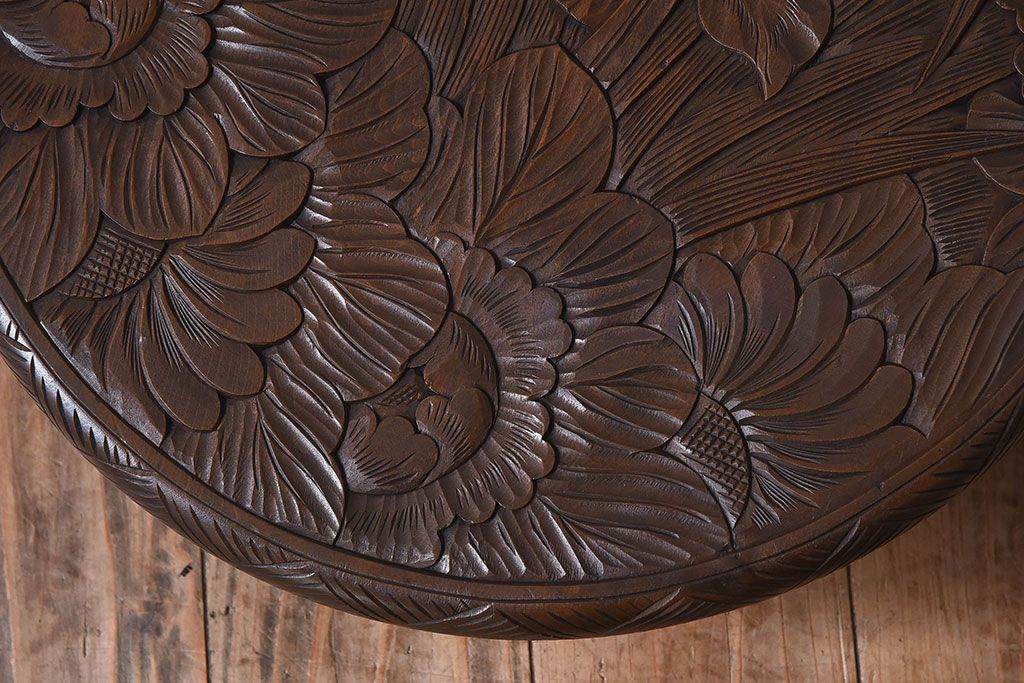 アンティーク雑貨　伝統工芸　上手物　美しい日光彫の花台(飾り台)