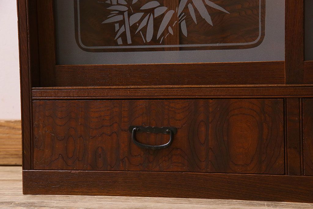 アンティーク家具 和製アンティーク 三方欅材 美しいガラスの