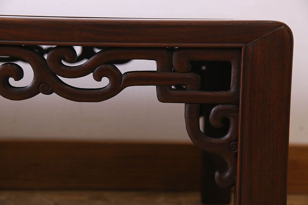 アンティーク家具　美しい透かし彫り!和製アンティーク　唐木材の文人文机(ローテーブル、座卓)