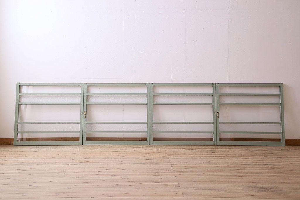 ペイント建具　可愛らしいカラーが素敵なアンティークガラス戸4枚セット(窓)
