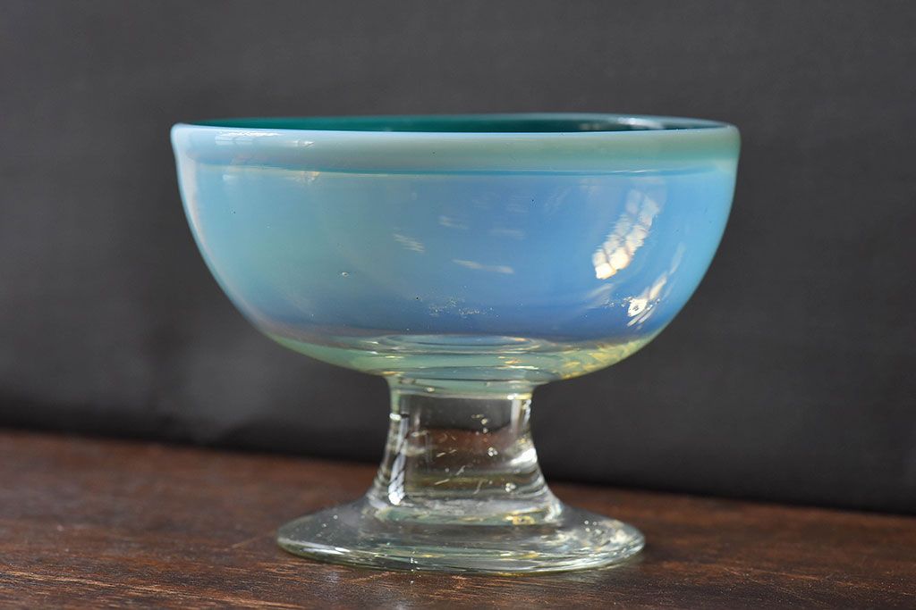 アンティーク雑貨 大正時代 青緑乳白暈し氷コップ(吹きガラス、和