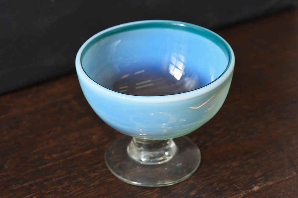 アンティーク雑貨 大正時代 青緑乳白暈し氷コップ(吹きガラス、和