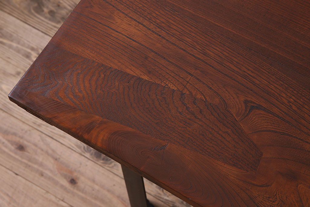 アンティーク家具　和製アンティーク　古材使用　欅材の鉄脚テーブル(作業台)(1)