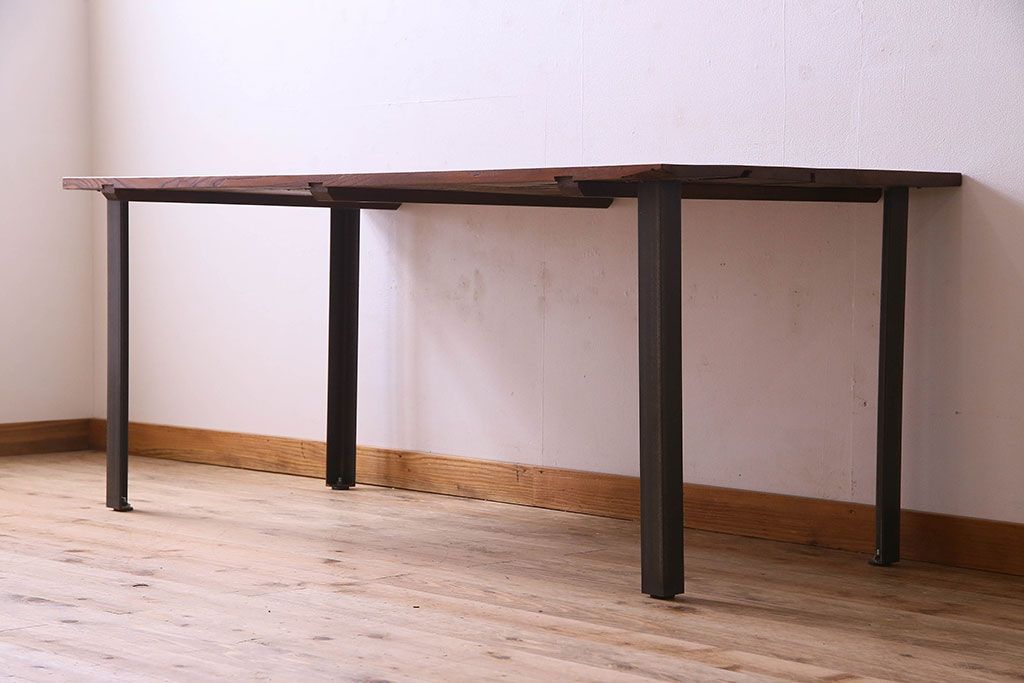 アンティーク家具　和製アンティーク　古材使用　欅材の鉄脚テーブル(作業台)(2)