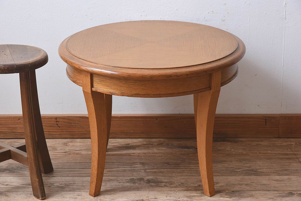 アンティーク雑貨　中古　天童木工　上品なラウンドテーブル(センターテーブル、コーヒーテーブル、サイドテーブル、丸テーブル、花台)(1)