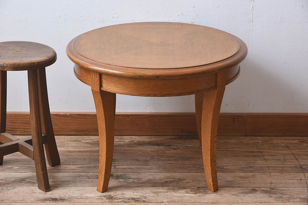 アンティーク雑貨　中古　天童木工　上品なラウンドテーブル(センターテーブル、コーヒーテーブル、サイドテーブル、丸テーブル、花台)(3)