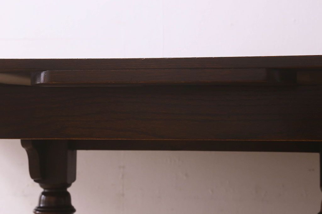 アンティーク家具　イギリスアンティーク　オーク材らしい趣のある木味が魅力的なドローリーフテーブル(エクステンションテーブル、ダイニングテーブル)
