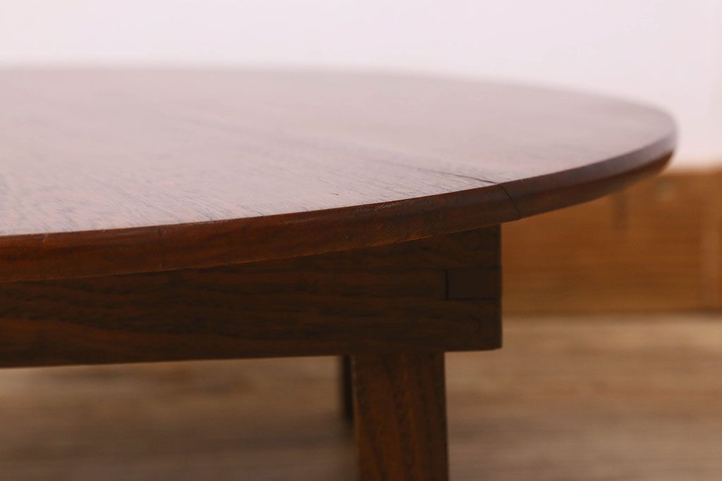 アンティーク家具　和製アンティーク　古い栓材製の丸型ちゃぶ台(ローテーブル、ラウンドテーブル、座卓、センターテーブル)